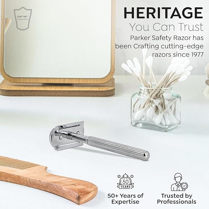 Parker 78R Double Edge Safety Razor with 5 Safety Razor Blades, Women & Men’s Safety Shaving Razor, Reusable Razor, Plastic Free – CHROME