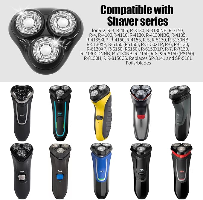 Universal Rotary Replacement Shaver Head,Compatible with Remington Shaver Series,for R3,R4,R5,R6,R7,R8,SP-3141 and SP-5161 Foils/Blades (Black(1 Count))