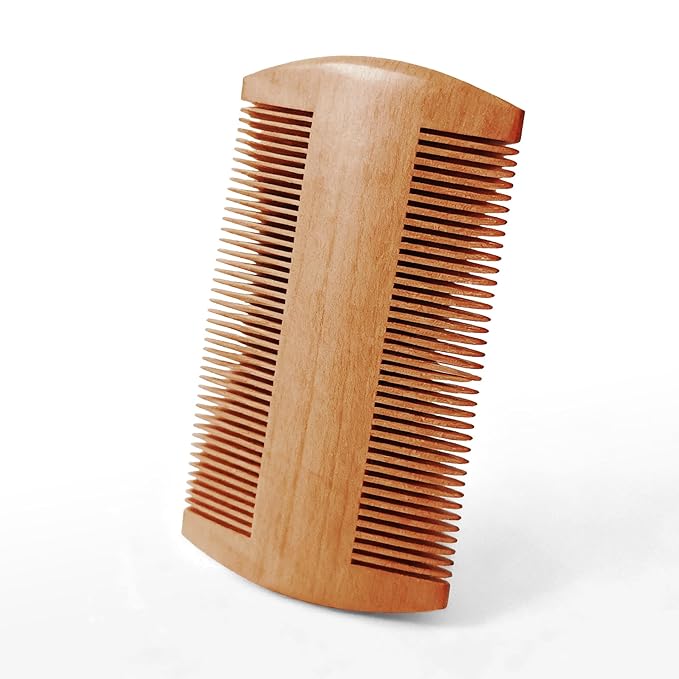 Premium Wooden Beard Comb with Dual Fine & Coarse Teeth - Ideal for Applying Balms & Oils - Pocket-Sized Design for Beards & Mustaches