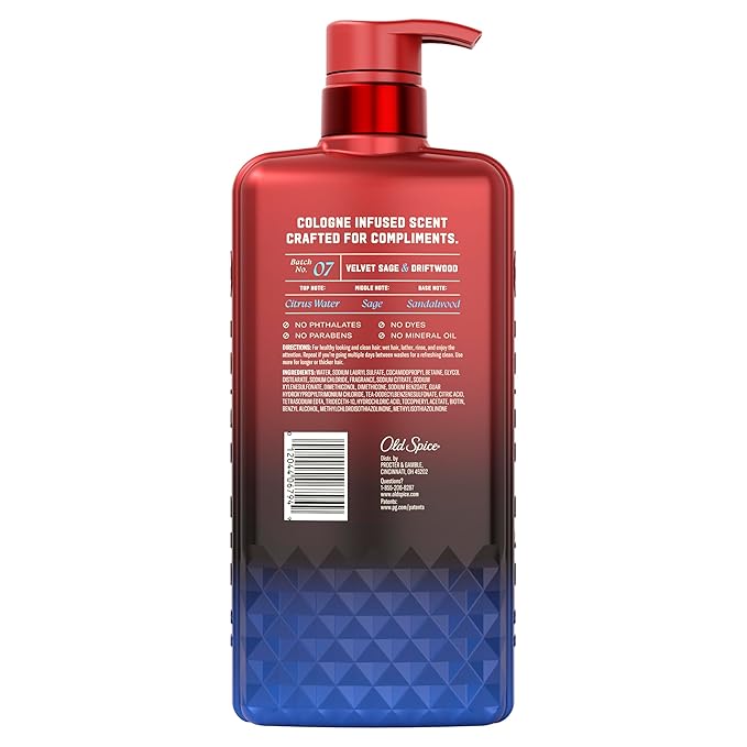 Old Spice Men's Shampoo, The Spice Alchemist Collection, 24/7 Cologne-Infused Velvet Sage & Driftwood Scent, Free of Parabens & Phthalates, 21.9 fl oz