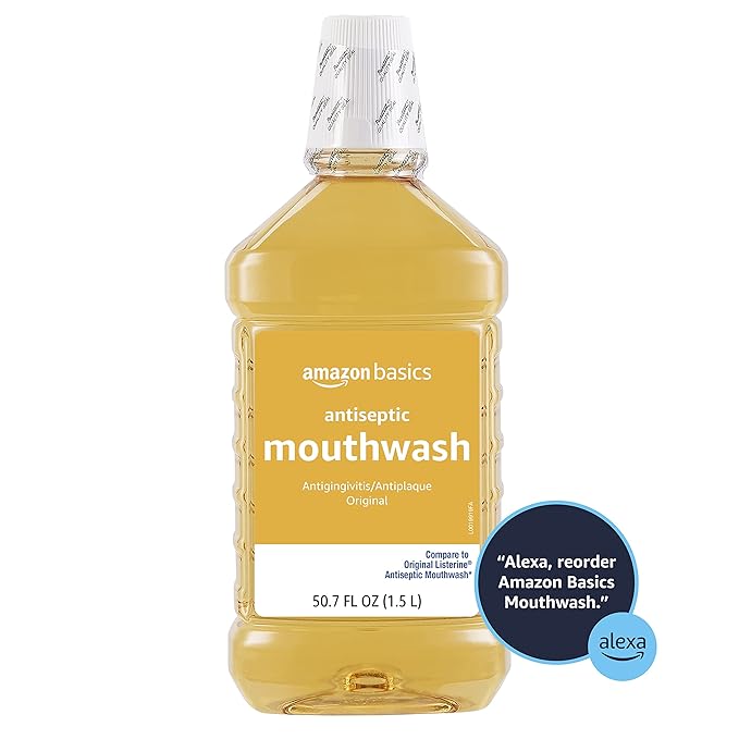 Amazon Basics Antiseptic Mouthwash, Original Flavor, Fights Plaque and Gingivitis, 1.5 Liter, 50.7 ounce (Pack of 1) (Previously Solimo)