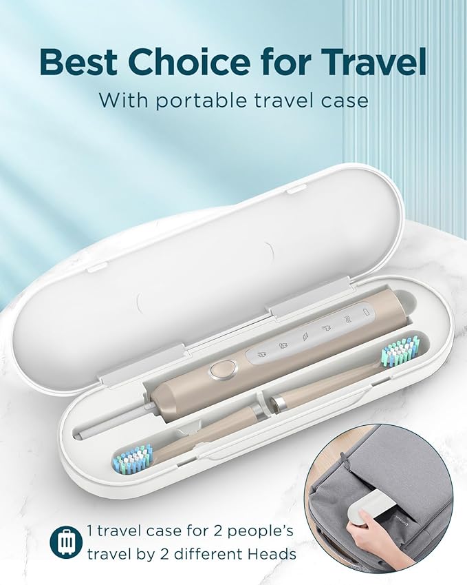 Rtauys M5 Sonic Electric Toothbrush for Adults - Rechargeable Electric Toothbrushes with 8 Brush Heads & Holder, Travel Case, Power Electric Toothbrush,120 Days Battery Life - Champagne