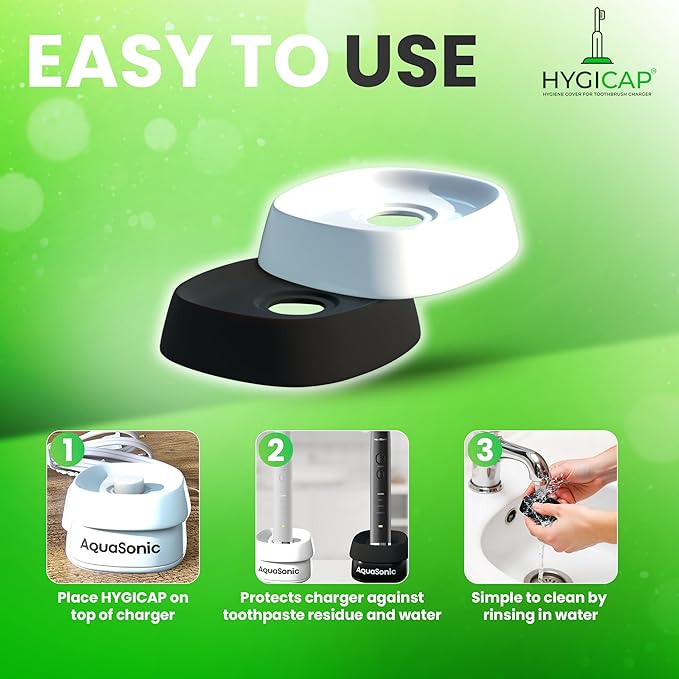Hygiene Cover for AQUASONIC Electric Toothbrush Charger 2-Pack - Protects AQUASONIC Chargers from Gunk/Residue, Waterproof, Easy to Clean, Food Grade Silicone (Does not fit Other Brands)
