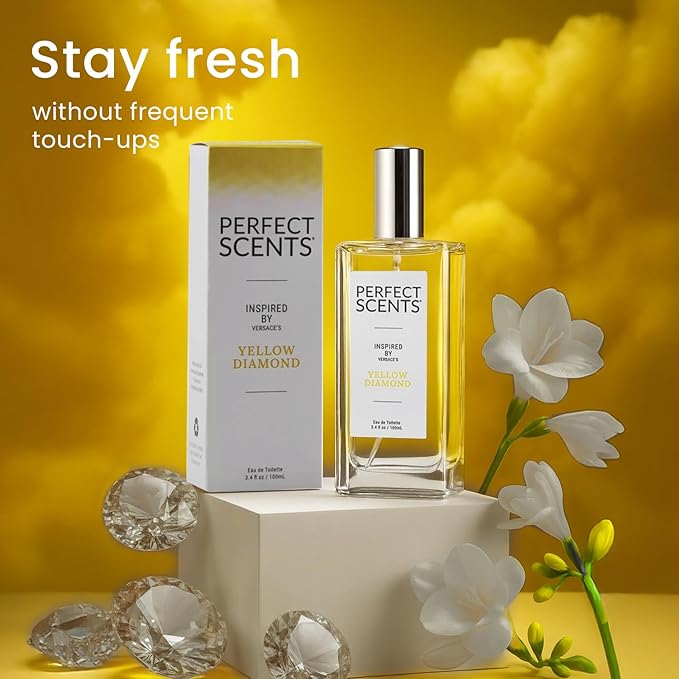 Perfect Scents Fragrances, Inspired by Versace’s Yellow Diamond, Women’s Eau de Toilette, CLEAN, Vegan, Paraben-Free, Phthalate-Free, Never Tested on Animals, 3.4 Fluid Ounces