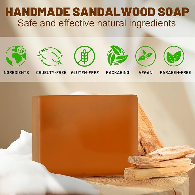3 PCS Sandalwood Soap, Natural Exfoliating 4in1 Hair, Body, Face & Shaving Mens Bar Soap with Plant-Based Cleanser, Organic Handmade Bath Deodorant Moisturizing Shower for Women All Skin Types
