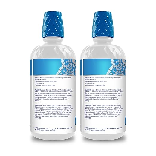 GuruNanda Oxyburst Teeth Whitening Mouthwash – Alcohol & Fluoride Free, with Hydrogen Peroxide & 7 Essential Oils, for On-The-Go Freshness, Wild Mint, 2x16 fl oz