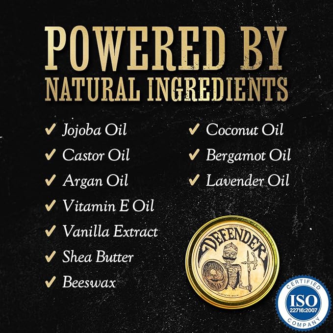 Defender Mens Grooming Set for Mustaches | Defender Mustache Balm 1oz and Platinum Comb Set