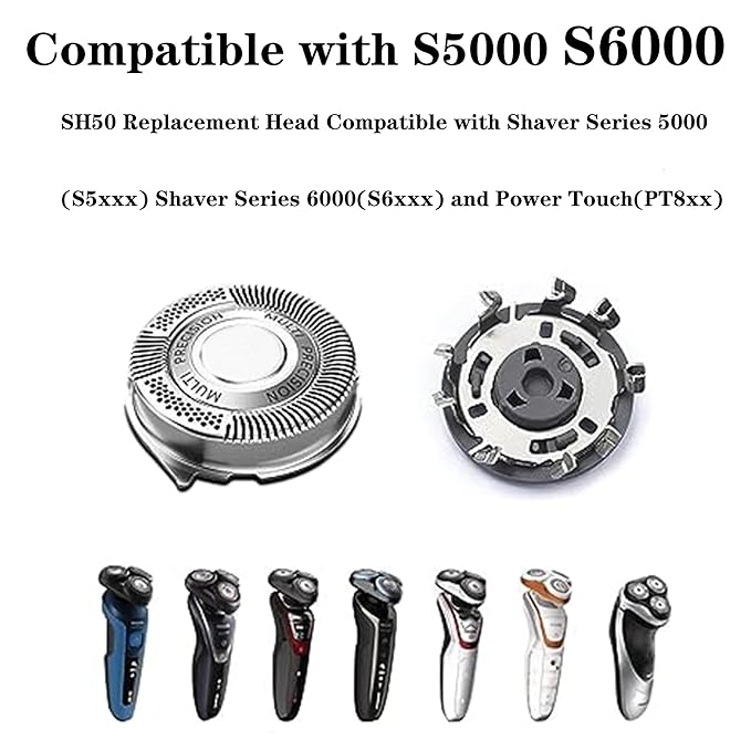 SH50 Replacement Blade Heads for Philipss Norelcos Series 5000 Electric Shavers Blades Head for AquaTouch(S5xxx) PowerTouch(PT8xx PT7xx) and AquaTouch(AT8xx AT7xx) (3 Pack)