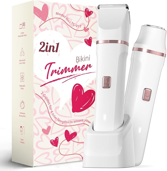 Electric Razor for Women Men - Wet Dry Shave, Waterproof Bikini Trimmer, Pubic Hair Removal Shaver with Hypoallergenic Ceramic Blades, Facial & Body Groomer, USB Recharge, Birthday Gifts - White