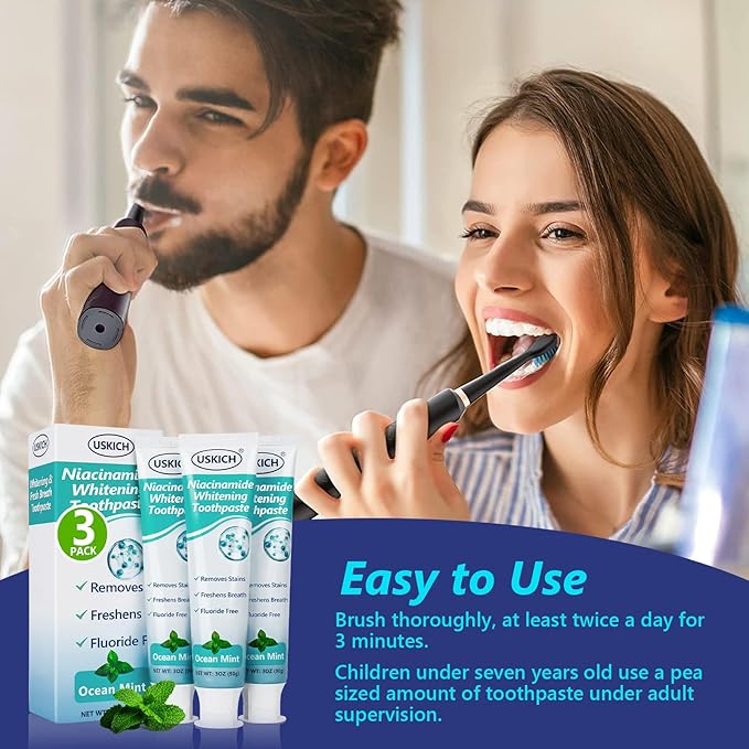 3 Pack Niacinamide Whitening Toothpaste,Natural Whitening Fluoride Toothpaste, Nicotinamide White Toothpastes with Ocean Mint,Deep Cleaning Care,3 Oz Tubes