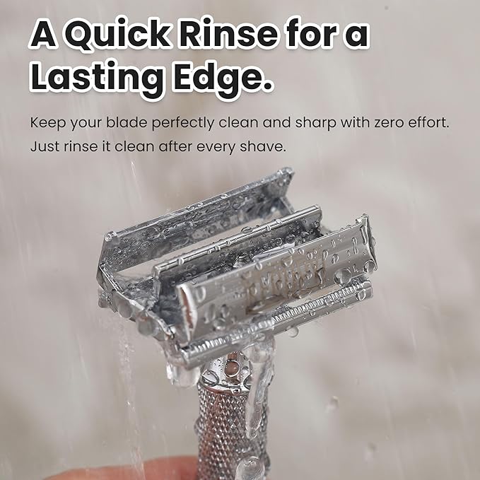 Safety Razor for Men, Premium Stainless Steel Butterfly Open Comb DE Razor, Weighted Heavy Handle with 10 Double Edge Blades, Mirror Polished Silver - Luxury Gift Set for Dad, Groom