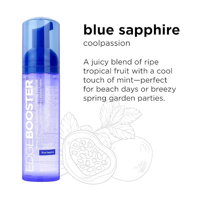 Style Factor EDGE BOOSTER Extra Strength Setting Mousse Travel Size โ Frizz Control, Extra Volume, and Conditioning โ 2.5oz Blue Sapphire Mousse for Curly Hair