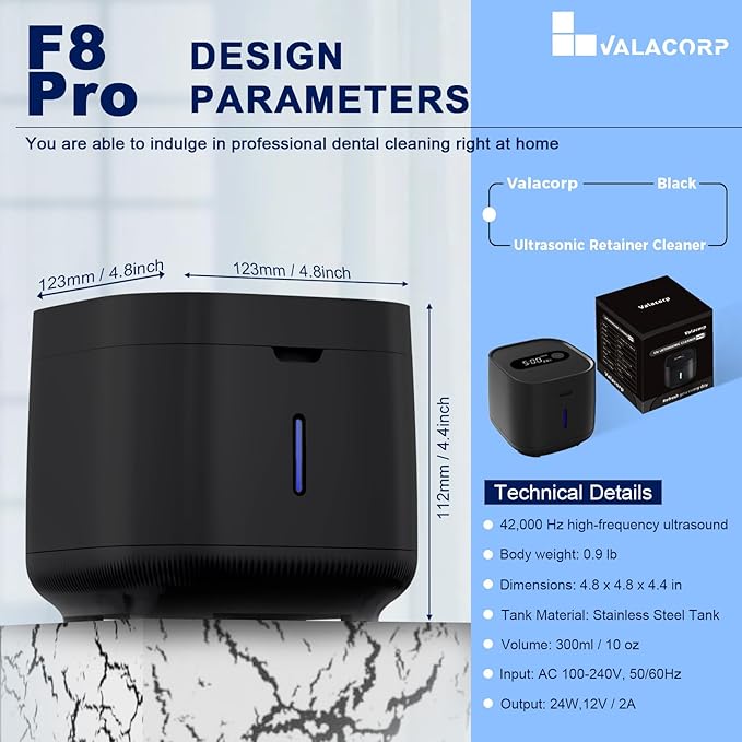 Ultrasonic Retainer Cleaner Machine, Dental Cleaning Pod for Dentures, Mouth Guard, Aligner, Night Guard, Jewelry, Braces, Ultra Sonic Cleaner for All Dental Appliances (Black)