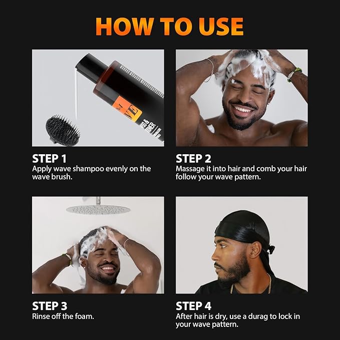 gowwim Wave Shampoo for Black Men Shampoo & Conditioner for Black Men Curl-Enhancing Formula Deep Cleansing & Moisturizing 6.76 FL OZ