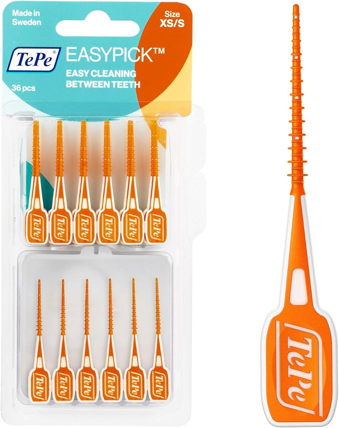 TePe Dental Floss Picks, Tooth Picks Flossers, Floss Sticks, EasyPicks XS/S, Orange, 36 Pk