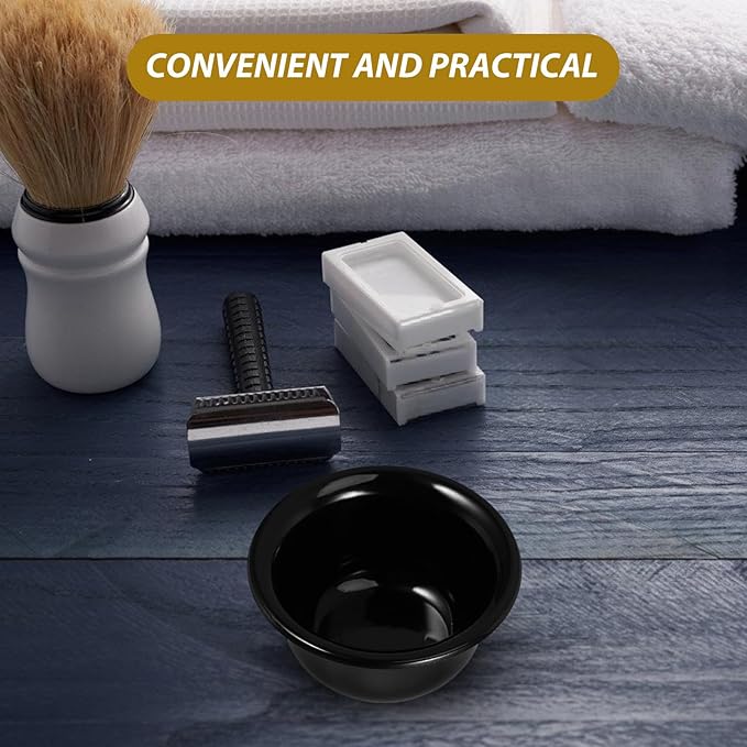 FRCOLOR Reusable Plastic Shaving Soap Bowl for Men, Shave Soap Mug with Foam Brush Holder, Black Shaving Cup for Home and Travel Use