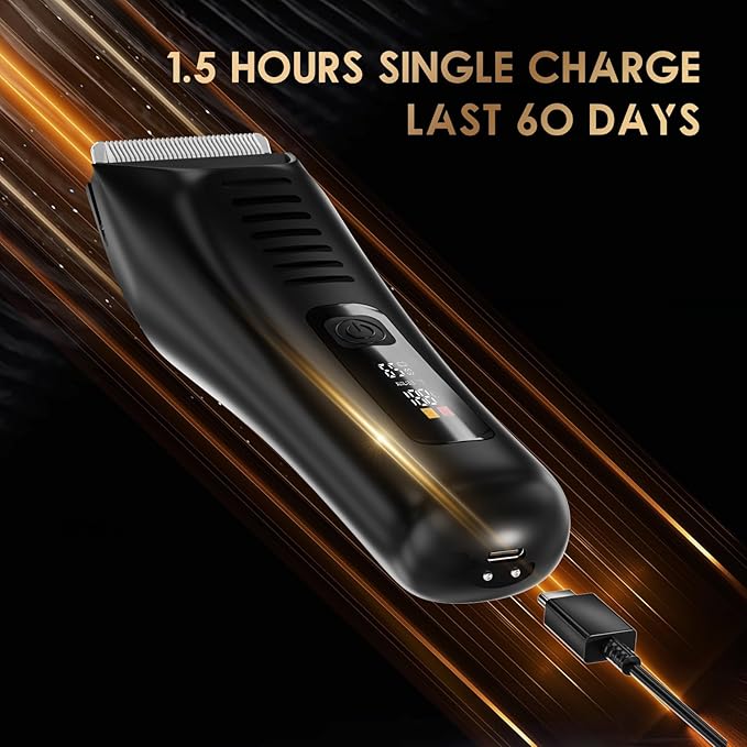 Body Hair Trimmer for Men - Pubic Hair Trimmer for Man - Electric Ball Shaver with LED Light - IPX7 Waterproof Wet/Dry Groomer kit for Groin -USB-C Rechargeable - Men's Pubic, Groin and Body Shave