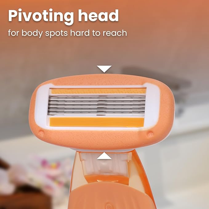 Moisturizing Bar Mini Travel Razor Kit for women Under Arm Pubic Hair Lines- 1 Handle and 3 Cartridges - Extra Smooth 5-blade With Case for Close Shaving - Orange