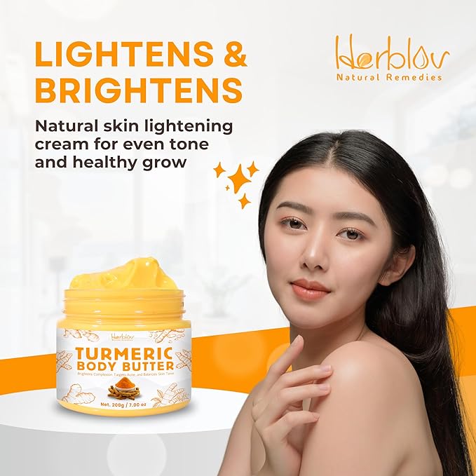 Turmeric Face Cream – All Natural Skin Brightening Lotion – Turmeric Whipped Body Butter for Dark Spots, Hyperpigmentation – Turmeric Skincare Cleanses, Fights Acne, Evens Tone, Scars, Sun Damage