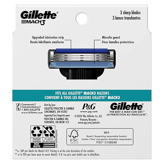 Gillette Mach3 Razor Refills for Men, 8 Razor Blade Refills