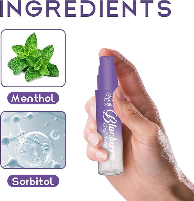 Sugar-Free Oral Spray for Adult, Dry Mouth Spray with Menthol, Instant Refresh & Moisture, Fight Bad Breath, Fast-Acting Comfort, Portable 15ml Breath Freshener Spray (2 Pack)