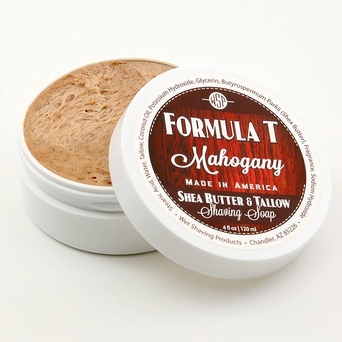 Shaving Soap WSP Formula T (Mahogany) 4 Oz Made with Shea Butter & Tallow