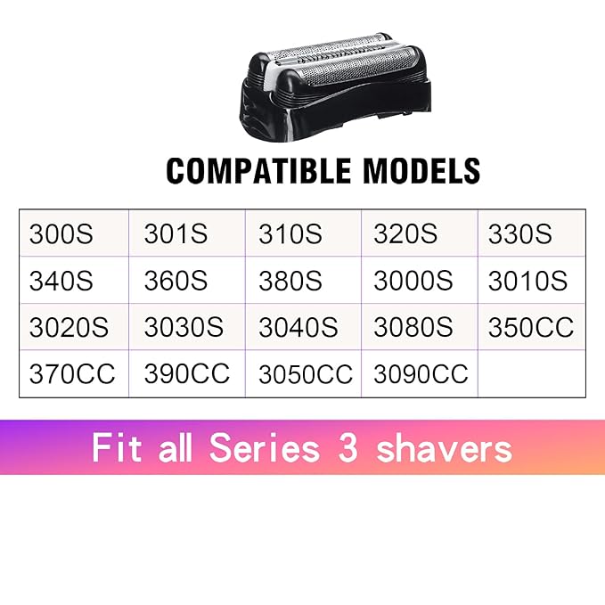Series 3 32B S3 Electric Replacement Shaver Head,Compatible with Braun S3 3040s 3000s 3050cc 3010s 3070cc 3080s 3090s 310s 3020s 330s 370cc-4 380s-4,2 Pack