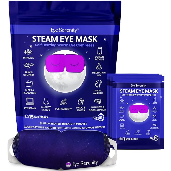 Steam Eye Mask, Self Heating Warm Compress for Dry Eyes I Heated Fast Relief for Stye, Puffy Sensitive Eyes - Moist Heat, Birthday Gifts for Women and Men, Travel & Relaxation Gifts - Unscented