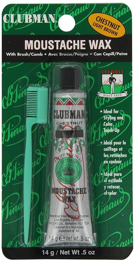 Clubman Pinaud Moustache Wax in Chestnut, Strong Hold, Natural Color Blend for Styling Beards, Sideburns, and Eyebrows 0.50 Fl Oz (Pack of 6)