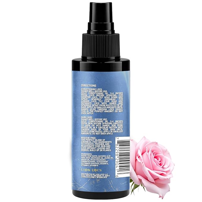 Lion Locs Rosewater Moisturizing Spray for Locs and Skin | Organic Vegan Conditioner Rose Water for All Hair Types.