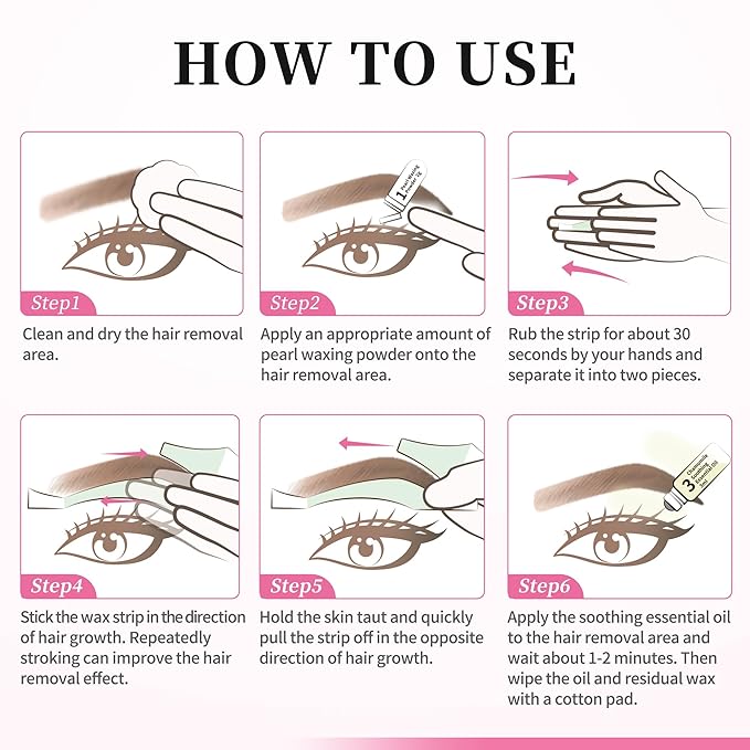 Beauty7 Hair Removal Kit, Eyebrow Wax Strips Kit Facial Wax Strips 24 Strips with Pearl Powder Essential Oil for Sensitive All Skin Types Women
