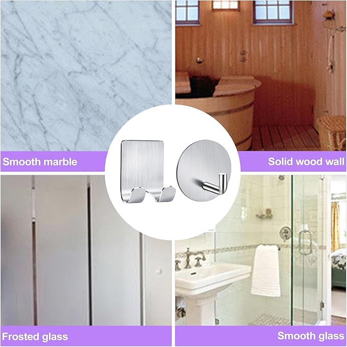 Adhesive Razor Holder & Hook Combo Pack (2+2) - Waterproof 304 Stainless Steel Organizers for Bathroom, Shower, Kitchen Use