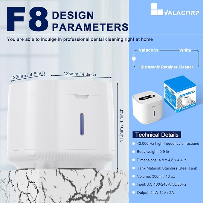 Ultrasonic Retainer Cleaner Machine, Dental Cleaning Pod for Dentures, Mouth Guard, Aligner, Night Guard, Jewelry, Braces, Ultra Sonic Cleaner for All Dental Appliances (White)