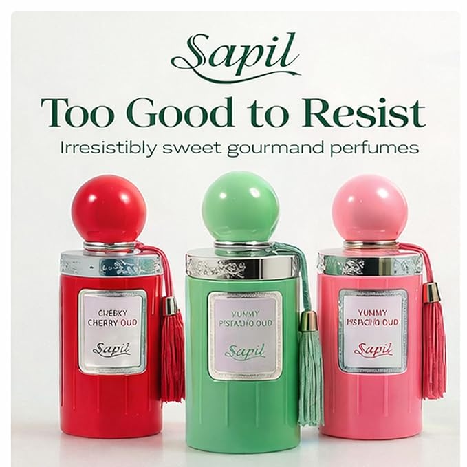 Sapil Yummy Pistachio Oud Eau de Parfum – Long Lasting Unisex Gourmand Floral Perfume | Pistachio, Jasmine & Vanilla Notes | Creamy Sweet Oud Fragrance | 3.4 oz / 100ml
