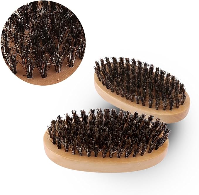 Beard Brush, Men Faux Boar Bristle Wood Handle Military Pocket Mustache Beard Grooming Comb Brush