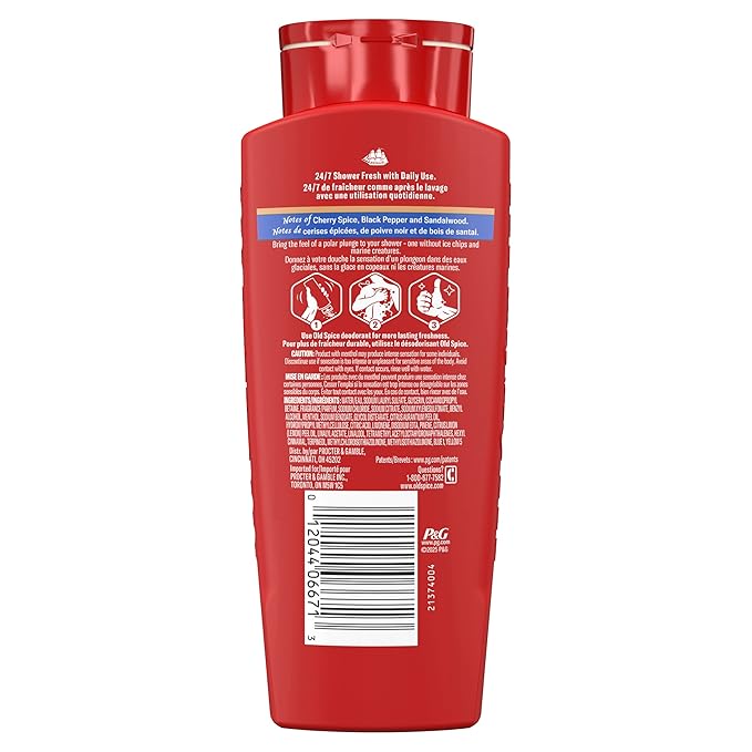 Old Spice Body Wash for Men, 24/7 Shower Fresh & Clean with Daily Use, Lasting Signature Scent, Refreshing Lather, Moisturizing Formula, Cold Spice with Cool Mint Scent, 24 oz