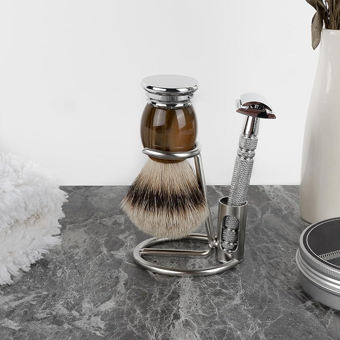 Linkidea Razor Holder Stand, Stainless Steel Shaving Rack for Men's Grooming, Bathroom & Shower Accessories Compatible with Merkur 34HD, Vikings Blade (Silver)