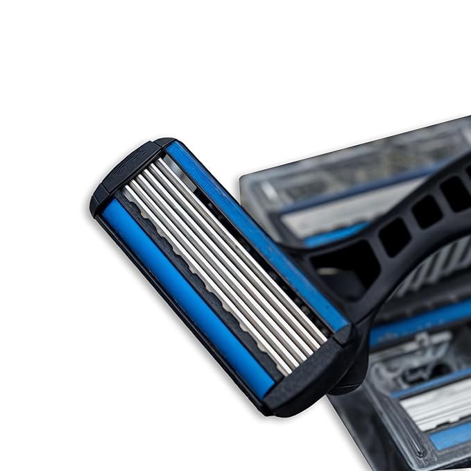 24 Stainless Steel 6 Blade Shaving Razor for Men Beard Mustache- Replaceable Cartridges Blades+ 2 Non-slip Handles- Disposable Reusable Manual Safety Razor Blade