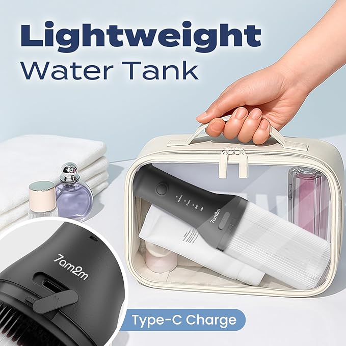 7AM2M Water Dental Flosser Cordless for Teeth with 3 Modes, Rechargeable Travel Portable Cleaner (Black)