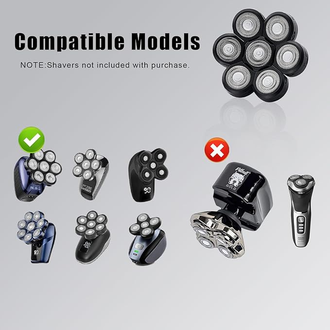 7 Blades Head Shaver Replacement Heads, Universal Fit for Electric Razors, Wet & Dry Use, 7D Floating Design, Stainless Steel Blade Heads, Ideal for Men's Face & Bald Head Shaving (1 Count)