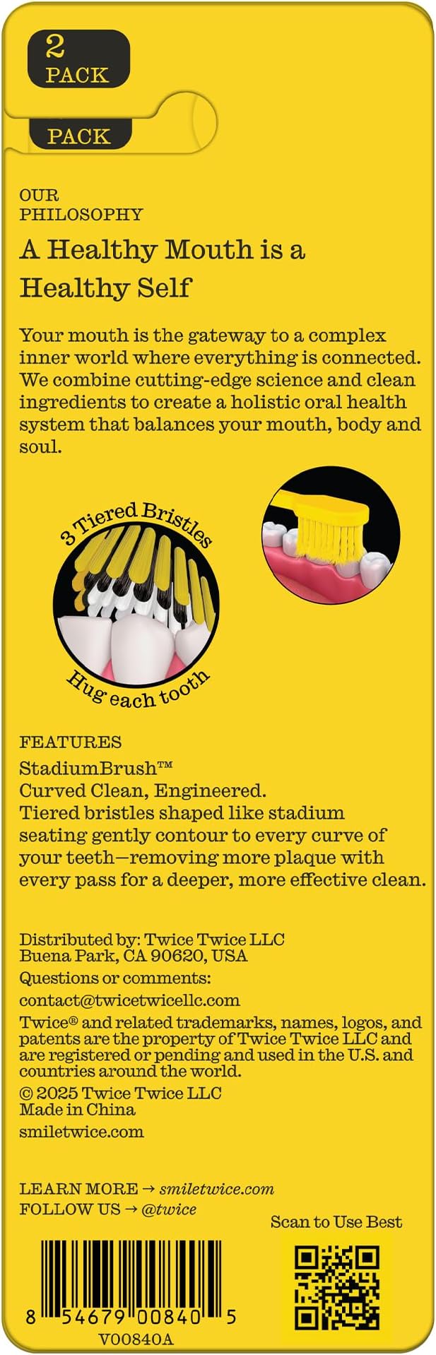Twice Twice Oral Wellness Stadium Bristle Toothbrush – Innovative 3-Tier Soft Bristles That Help Remove Plaque by Contouring to Teeth & Gums for a Deep, Refreshing Clean, 2 Count