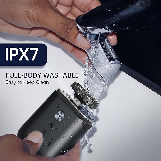 Portable Electric Razor for Men with 8,000 RPM Dual Floating Blade, 1H Charge for 60 Days, Type-C, IPX7 & Anti Pinch, Design for Daily/Travel Use, Electric Foil Shavers for Face, Black
