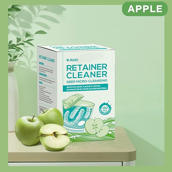 YKL Retainer Cleaner & Denture Cleaning Tablets for Mouth Guard Cleaner, Fresh Apple Flavor (120 Count)