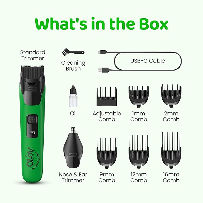 Electric Beard Trimmer for Men,Nose Hair Trimmer & Electric Razor 10-in-1 Grooming Kit Cordless Shaver Gift-Ready for Men(Green)