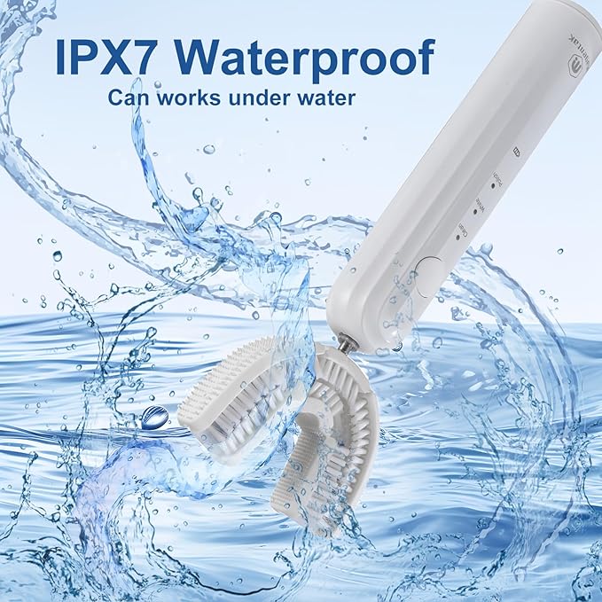 Ultrasonic U Shaped Toothbrush for Adults, Electric Toothbrush for 360-degree Cleaning with Wireless Charging, Waterproof IPX7, 3 Modes for Teeth Whitening(White)