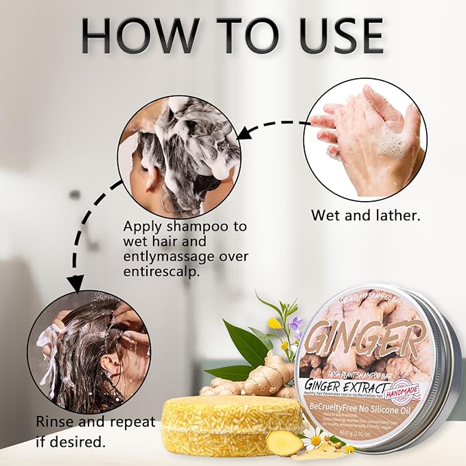 2PCS Ginger Shampoo Bar for Gray Hair, Natural Organics Shampoo and Conditioner Bar for Thinning Hair for Men & Women (Ginger)