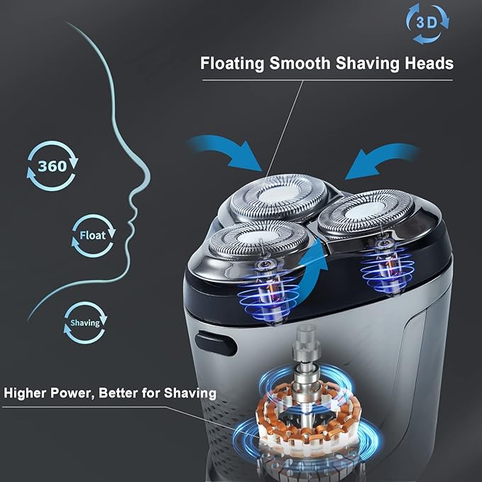 Electric Shaver Razor for Men Face Clean Shave - Rechargeable USB-C, Cordless, Dry/Wet Rotary Shaver with LED Display and Replacement Blade