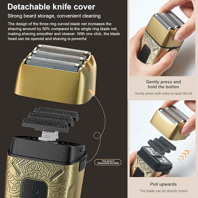 Foil Shaver, Mens Electric Shaver Portable Beard Trimmer Foil Shavers for Men Electric Shavers for Men with Rechargeable Shaving with LED Display for Home Use Bronze