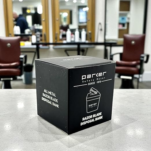 Parker Double Edge Blade Disposal Bank, All-Metal, Reusable Storage Container for Safe Razor Blade Recycling, 2.75 x 2.75 x 2.8 Inches, 300 Blade Capacity