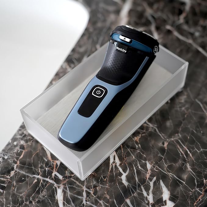 LUEXBOX Acrylic Electric Razor Holder, Electric Shaver Stand Base with Diatomite Drying Stone, Bathroom Drawer Organizer with Drainage Hole for Razor and Brush